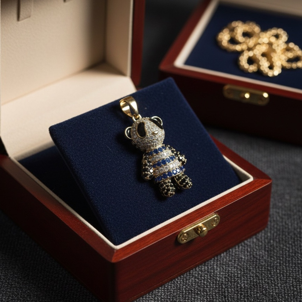 Rose Gold and Silver Bear Pendant Necklace